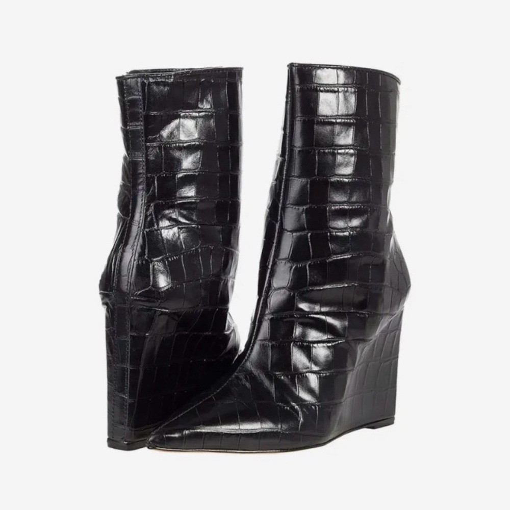 Schutz Asya Croc-Embossed Leather Boots